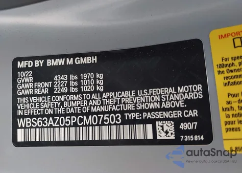 2023 BMW M4 Csl z USA, uszkodzony, nr VIN WBS63AZ05PCM07503